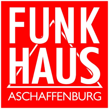 Funkhaus Aschaffenburg Logo auf rotem Viereck