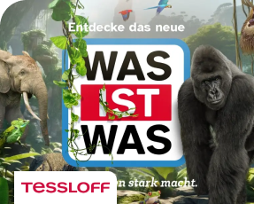 Was ist was Logo im Dschungel und links rotes TESSLOFF Logo